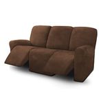 ULTICOR 8-Pieces Recliner Sofa Covers Velvet Stretch Reclining Couch Covers for 3 Cushion Reclining Sofa Slipcovers Furniture Covers Thick Soft Washable (Chocolate)