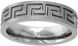 Sabrina Silver 6mm Titanium Greek Key Wedding Band Ring for Men and Women Deep Carved Comfort Fit Size 9