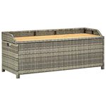 vidaXL Garden Storage Bench in Grey - 120 cm Poly Rattan and Acacia Wood Outdoor Storage Solution