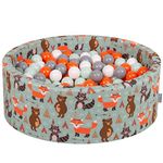 KiddyMoon Soft Ball Pit Round 90X30cm/200 Balls ∅ 7Cm / 2.75In For Kids, Foam Ball Pool Baby Playballs Children, Fox-Green:Orange/Mint/Grey/White