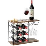 Nuovoware Wine Racks Countertop, Wine Bottle Holder for 6 Bottles & 4 Glasses Holder, Metal Wine Storage Organizer for Kitchen, Bar, Table, Cabinet, Wine Cellar, Wooden