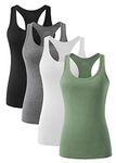 ROSYLINE Racerback Tank Tops for Women Workout Yoga Tanks Cami with Scoop Neck Activewear Undershirts 3-4 Pack Black Grey White ArmyGreen L