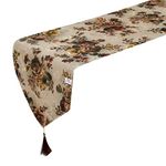 Heart Home Flower Design Cotton Table Runner for Family Dinners or Gatherings, Indoor or Outdoor Parties & Everyday Use, 16"x68"inch (Brown), Standard (HS39HEARTH023541)