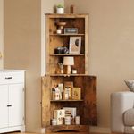 Gizoon Corner Cabinet with Doors and Shelves 63” Tall Corner Shelf Cabinet for Living Room Small Corner Storage Cabinet for Bathroom Bedroom Restroom and Laundry Room, Rustic Brown