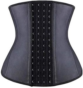 YIANNA Waist Trainer Women 4 Hooks Latex Tummy Control Corset Body Shaper Cincher Girdle For Slimming Sport, Black 9 Steel Boned, S