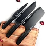 AADHIK Stainless Steel Knife Set with Cover, Set of 3 Premium Knives for Kitchen, Cutting Vegetables, Fruits, Meat, Dryfruits, Multipurpose(Black)