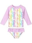 ACOCOPY Girls Two Piece Swimsuit Novelty Unicorn Print Bathing Suit Long Sleeve Crewneck Tankini Swimwear