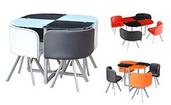 KOSY KOALA GLASS DINING TABLE with 4 FAUX LEATHER CHAIRS,SPACE SAVER (BLACK/RED)