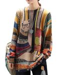 YESNO Women Long Sleeve Jumpers Oversized Graphic Knitted Sweater Crew Neck Loose Vintage Pullover Sweater Tops M S01UK CR31