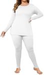 Ekouaer Plus Size Womens Long Underwear Set Oversize Thermal Set Lightweight Base Layer Pajamas 2 PCS Warm Tops & Bottom White 22W