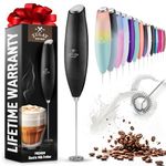 Zulay Powerful Milk Frother for Coffee with Upgraded Titanium Motor - Handheld Frother Electric Whisk, Milk Foamer, Mini Blender and Electric Mixer Coffee Frother for Frappe, Matcha, No Stand - Black