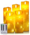 DANIP LED Candle, with Embedded Fairy String Lights,5-Piece LED Candle, with 10-Key Remote Control, 24-Hour Timer Function, Dancing Flame, Real Wax, Battery-Powered. (Ivory White)