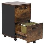 Moustache File Cabinet, Rolling Office Filing Cabinet with 2 Big Drawers, Removable Hanging File Holders - Rustic Brown