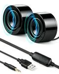 GELRHONR Mini PC Speaker,Small Computer Speaker, 3.5mm Mini PC Speakers for Desktop,3.5mm TRS Stereo Input,Adhesive Backed,USB Powered with Volume Control for Laptop,Raspberry Pi,Desktop,1.2M/3.9FT