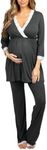 KAMONG Womens Cotton Maternity Pregnancy Nursing Pajama Sets Sleepwear Long Sleeve for Delivery Breastfeeding in Hospital, Dark Grey, Medium