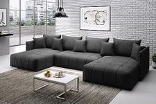 Large U-Shape Sofa Bed FREE ASSEMBLY With Storage - 'Osaka' - Sleeper Sofa (Charcoal)