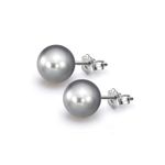 HIGHSPARK 925 Silver Classic Pearl Earrings for Women | 92.5 Sterling Silver & Brilliant Lustre Pearls | Lovely Gift for Women - Pearl Grey 8mm