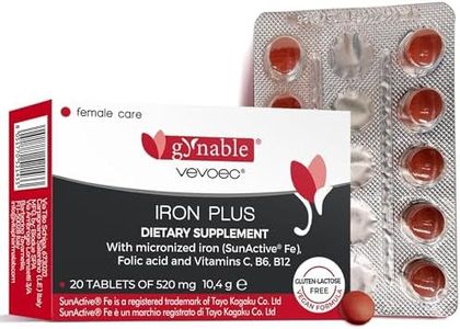 Gentle Iron Supplement for Women Anemia: Slow Release Iron Pills Clinically Shown to Support Iron for Prenatal Pregnant Patented SunActive Tech, with Folic Acid, B12, Vitamin C & B6, 18 mg, 20 Tablets