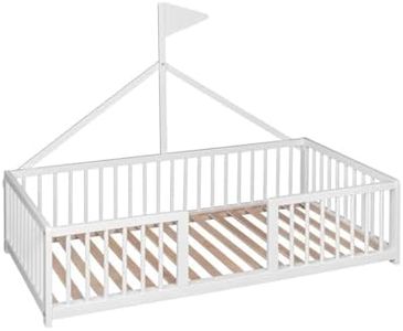 COOL · DREAMS Cama Montessori 140x70. Cama Infantil Tipo Tipi Apache Wonderland para niños a Partir de los 2 años de Edad. Cama de Madera de Haya y Color Blanco CoolDreams