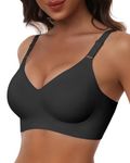 HORISUN Wireless Push Up Full Coverage Bra for Women Seamless Bras with Soft Support Comfort T Shirt Bralette (Black,XL)