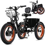 Broobey Adult Electric Tricycle 20" Electric Trike 48V Removable Battery Up to 50 Miles PAS 7-Speed Dual Baskets LCD & Lights 200 kg Load
