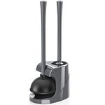 Toilet Plunger and Brush, Bowl Brush and Heavy Duty Toilet Plunger Set with Holder, 2-in-1 Bathroom Cleaning Combo with Modern Caddy Stand (Grey, 1 Set)