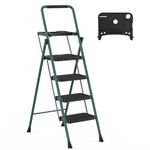 HBTower 4 Step Ladder, Folding Step Stool with Tool Platform, Wide Anti-Slip Pedal, Sturdy Steel Ladder, Convenient Handgrip, Lightweight 330 lbs/150 kg Portable Step Stool, Green