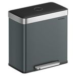 SONGMICS Kitchen Bin, 2 x 30L Stainless Steel Pedal Rubbish Bin with 15 Trash Bags, Recycling and Waste, with Plastic Inner Buckets, Lid, Soft Closure, 58.2 x 36.5 x 60.5 cm, Greenish Grey LTB202G01