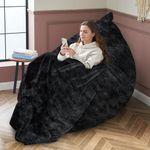 SIMFLAG Bean Bag Chair, 3 in 1 Giant Bean Bag, Memory Foam Filling Bean Bag Sofa, Removable Faux Fur Cover Lounge Chair, Bean Bag Chairs for Adult(Black)