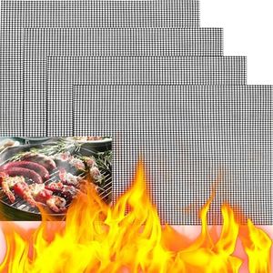 XUBX Set di 4 BBQ Grill Mesh, Tappetino a Rete Barbecue, BBQ Grill Mat, Antiaderente Resistente al Calore Riutilizzabile Tappetini per Grill, Tappetini Teflon Grigliare, Tappetino per Griglia, 30x40cm