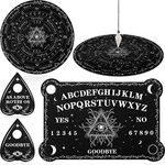 Threan Pendulum Dowsing Divination Board with Amethyst Set Metaphysical Message Crystal Pendulum Necklace Wooden Spirit Board Talking Board with Planchette for Wiccan Supply(Eye Style)