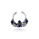 NEMICHAND JEWELS Pure 925 Sterling Silver Blue CZ Septum Nose Rings For Women - Non Pierced nose (SS-NR-10)