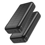 Power Bank Solar Charger, 2 Pack 5V 2.1A 30000mAh Portable Charger, Dual 5V USB Ports Output Solar Power Bank, Type-C&Micro Input External Battery Pack for All Cell Phone and Electronic Devices