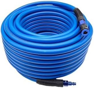SYXQT Hybrid Air Hose 3/8-Inch x 100FT,Air Compressor Hose 300 PSI Heavy Duty,Lightweight,Kink Resistant,All-Weather Flexibility with 1/4-Inch Industrial Air Fittings and Bend Restrictors,Dark Blue