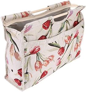 Fabric Storage Bag with Wood Handle, for Knitting Needles & Sewing Tools (Rose Jacquard)
