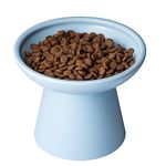 CEEFU Extra Wide Elevated Cat Bowls - Ceramic Cat Food Bowl 6.2" Raised Cat Food Bowls Elevated Shallow Cat Food Dish, Whisker Fatigue, Lead & Cadmium Free, 5" Good Height for Cat Feeding, Blue