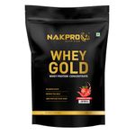 NAKPRO Gold Whey Protein Concentrate 1kg Strawberry | 25.5g Protein, 5.6g BCAA | Trustified Certified 100% Authentic Supplement Powder & No Adulteration | Fast Absorbing Whey Protein Powder