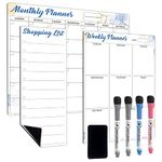 Magnetic Calendar for Fridge, Easy Clean Monthly Weekly Whiteboard Planner & Shopping List for Home Kitchen, Refrigerator Dry Erase White Board Sheet with 4 Marker Pens & 1 Eraser