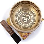 Tibetan Singing Bowl Set Bronze - Master Healing Grade - Pure Tone With Tibetan Thangka Art By Himalayan Bazaar (Gold & Yellow)