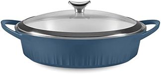CorningWare, Non-Stick 4 Quart QuickHeat Braiser with Lid, Lightweight, Ceramic Non-Stick Interior Coating for Even Heat Cooking, Perfect for Baking, Frying, Searing and More, French Navy