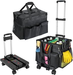 Housolution Extra Large Rolling Cleaning Caddy Bag with Detachable Trolley, Upgraded 360° Free Rotating with 5 Wheels and Dust-Proof Lid, Professional Cleaning Supplies Bag for Housekeepers, Black