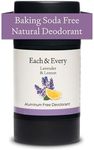 Each & Every All Natural Deodorant for Women & Men - Sensitive Skin, Plant-Based, Baking Soda & Aluminum-Free Deodorant - Clean Long Lasting 24 Hr Odor Control - Lavender & Lemon Travel Size, 2.5oz