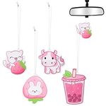 4Pcs Car Air Freshener Kawaii Strawberry Chips Scented Ornament Car Rearview Mirror Pendant Hanging Ornament Vent Decoration Cute Aromatic for Party Supplies