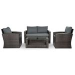 Bravich Mona 4 Piece Rattan Garden Furniture Set. Garden Table And Chairs, 2 Garden Chairs, Rattan Sofa, Outdoor Cushions & Glass Coffee Table. Patio Set For Conservatory, Balcony & Outdoor Seating.