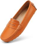 Artisure Women's Classic Comfort Orange Leather Penny Loafers Casual Slip-Ons Lightweight Walking Flats Driving Mocs Boat Shoes 11 M US