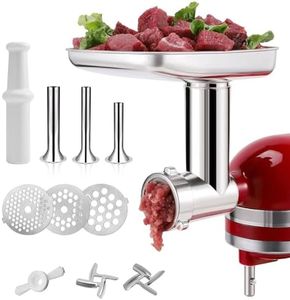 FavorKit Stainless Steel Food Grinder Attachment for KitchenAid Mixers, Dishwasher Safe Meat Processor Aceesory Included 3 Sausage Stuffer Tubes