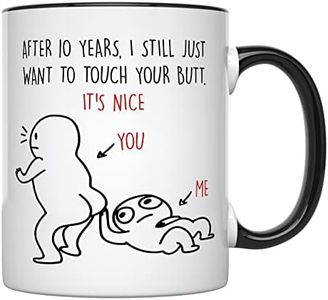 YouNique Designs 10 Year Anniversary Mug, 11 Ounces, Funny 10th Anniversary Coffee Mug for Her and Him, Tenth Year Wedding Anniversary Cup, 10th Wedding Anniversary Mug (Black Handle)