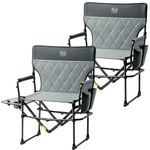 TIMBER RIDGE Heavy Duty Camping Chair with Compact Size, Portable Directors Chair with Side Table and Pocket for Camping, Lawn, Sports and Fishing, Supports Up to 400lbs, Grey 2 Pack