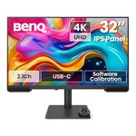 BenQ PV3200U 32” 4K UHD Monitor for Video Editing, 95% DCI-P3, 100% Rec.709/sRGB, 2.1ch Speakers, 65W USB-C, Mac Compatible, Factory-Calibrated, Software Calibration, Ergonomic Stand