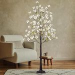 Lightshare 6FT Lighted Dogwood Flower Tree 120L Artificial Plant with Berries Warm White Lights for Spring Indoor Outdoor Home Party Wedding Decoration